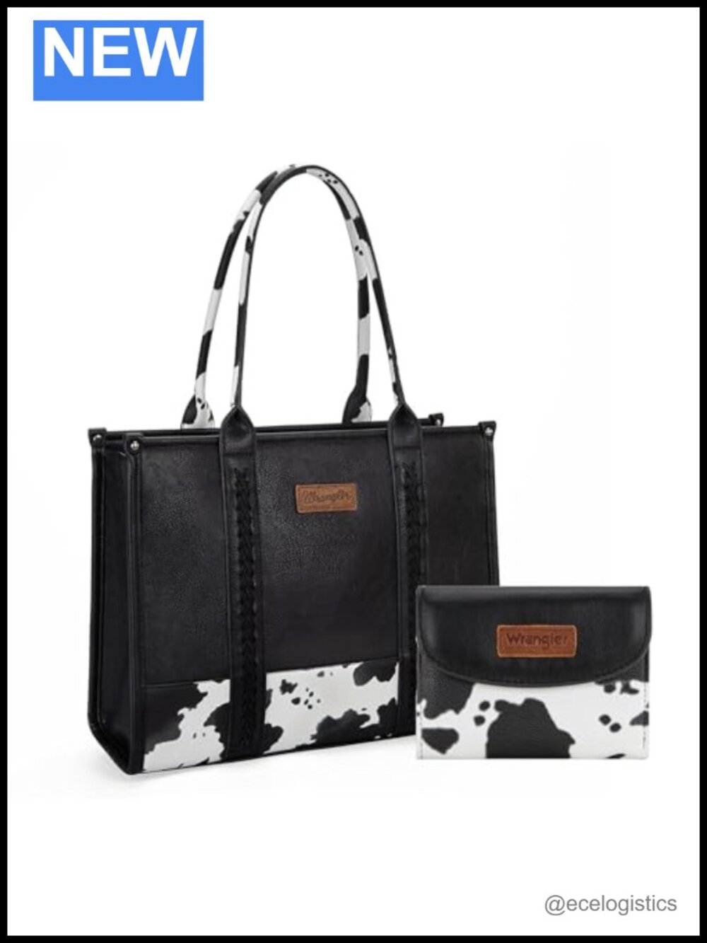 Cow Print Tote Handbag and Trifold Wallet Set with RFID Blocking